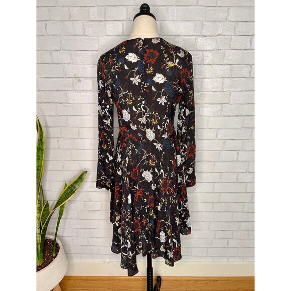 New! ALC 4 Dark Floral 100% SILK $695 Lace Cynthia Long Sleeve Fit Flare Dress - Picture 6 of 12